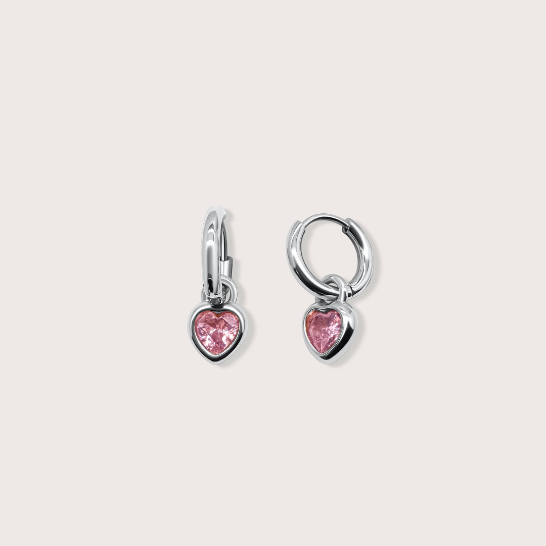 Heart Drop Earrings (Pink)